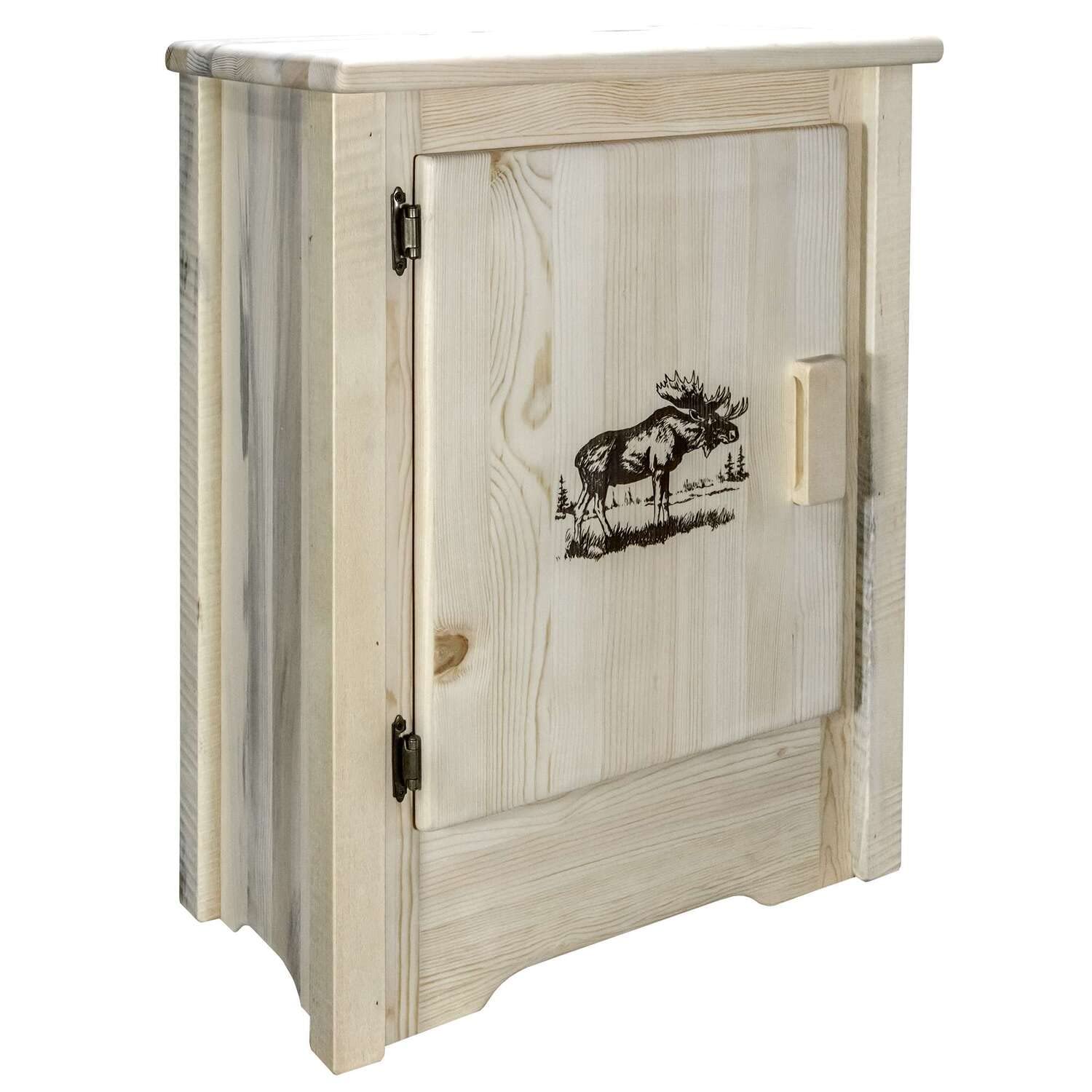 Montana Woodworks Homestead Collection Accent Cabinet With Laser Engraved Moose Design, Left Hinged, Ready To Finish