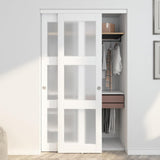 JUBEST Sliding Closet Door 48(Double 24.5)x80, 3-Lite Frosted Glass Bypass Door with Hardware Kit & Matching Fascia, Pre-Drilled