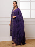 Gosriki Women'S Rayon Blend Anarkali Printed Kurta With Pant & Dupatta (Dabu Violet-Fcs-Gs_3Xl_Dark Green_Xxx-Large),Violet,3,B0CW1VNM9M