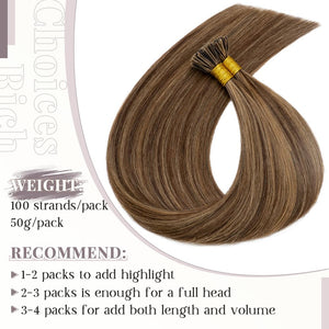100 Strands/Pack I Tip Remy Human Hair Extensions 16 Inches Cold Fusion Hair Piece Pre Bonded Keratin Stick In Hair Extensions L
