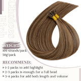 100 Strands/Pack I Tip Remy Human Hair Extensions 16 Inches Cold Fusion Hair Piece Pre Bonded Keratin Stick In Hair Extensions L