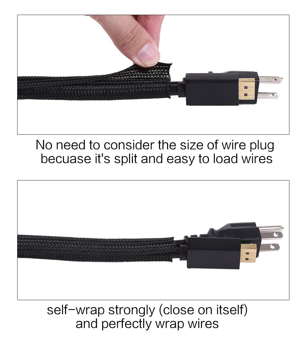 Keco 10ft - 1/2 inch Cable Management Sleeve Wire Loom Cord Protector - Self Wrap Cable Sleeve Split Sleeving Cord Organizer for