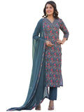 Anni Designer Women'S Rayon Blend Straight Printed Kurta With Pant & Dupatta (Shaniya Grey_S_Grey_Small),Grey,S