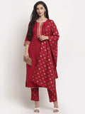 Anni Designer Women'S Cotton Kurta With Pant & Dupatta (Gouri Red X-Large),Red,XL,,,