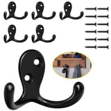 Homanu 6 Pack Coat Hooks, Heavy Duty Double Prong Coat Hooks Wall Mounted with 12 Screws, No Rust Black Metal Wall Hooks for Han