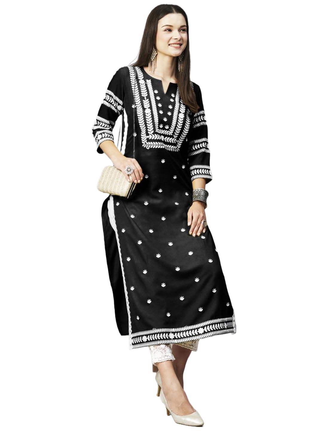 Anni Designer Women'S Cotton Blend Embroidered Straight Kurta (Stho-Black_M_Black_Medium),Black,M