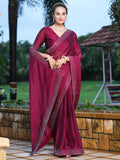Satrani Women Dyed & Hot Fixing Pure Georgette Saree (3186S131N_Wine)