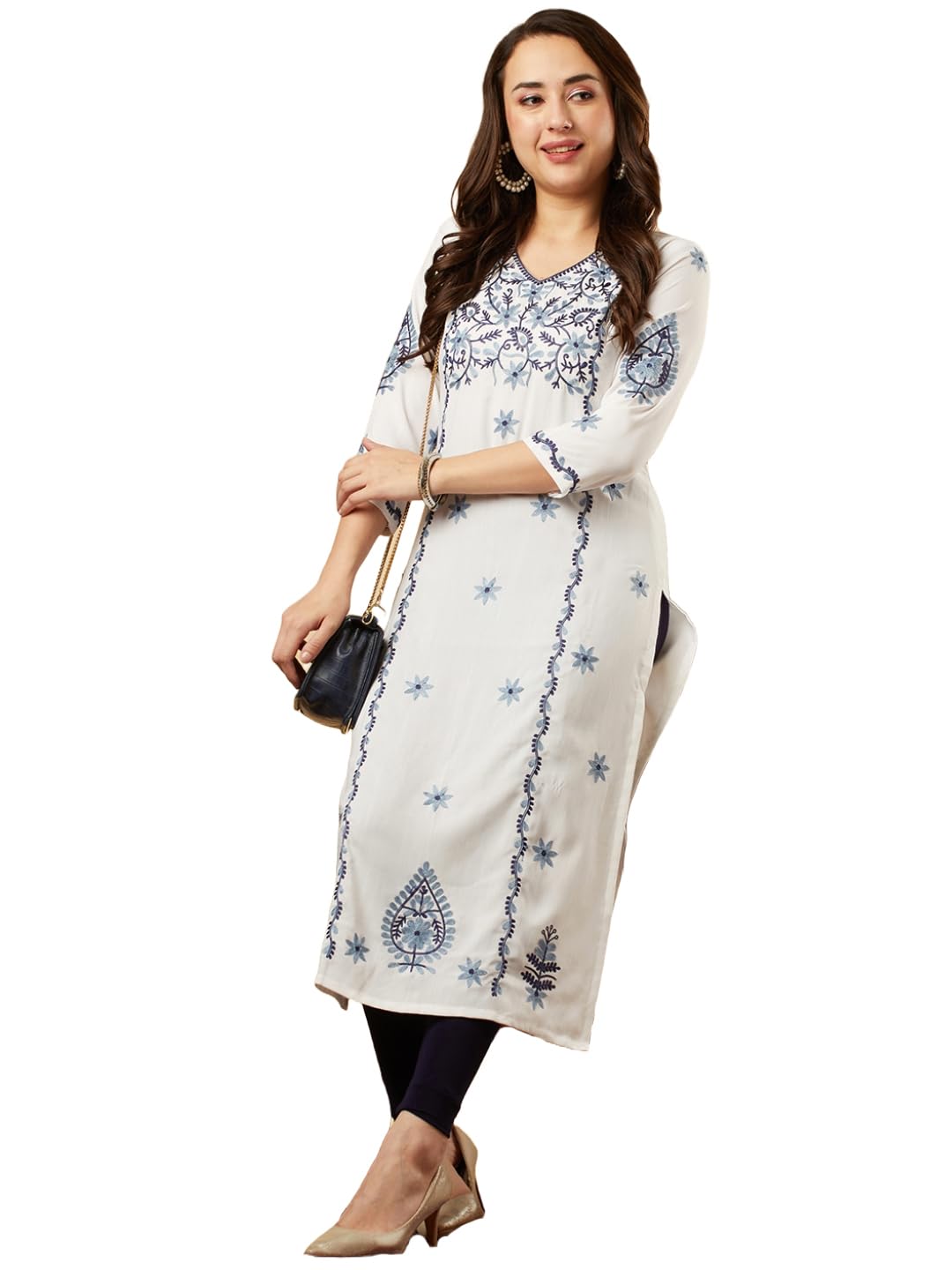 Anni Designer Women'S Cotton Blend Chikankari Embroidered Straight Kurta (Ekachith White_L_White_Large),White,L