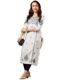 Anni Designer Women'S Cotton Blend Chikankari Embroidered Straight Kurta (Ekachith White_L_White_Large),White,L