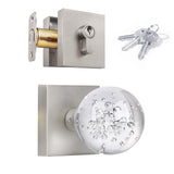 HIEMEY Brushed Nickel Glass Crystal Door Knobs and Deadbolt Set with Key Lock