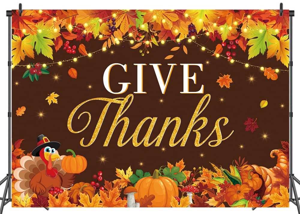 LTDKAEN Give Thanks Backdrop Happy Thanksgiving Pumpkin Harvest Rustic Photography Background Thanksgiving Turkey Party Decorati