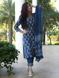Pinkmint Indigo Printed Kurta Set For Women Ll Kurta Pant & Dupatta Suit Set Blue1 Xl
