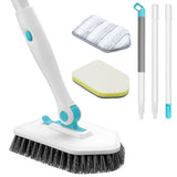 nacena Shower Scrubber with Long Handle, 3 in 1 Tile Tub Scrubber Brush with 3 Detachable Cleaning Heads Adjustable Handle Showe