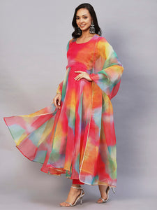 Gosriki Women'S Organza Anarkali Floral Printed Kurta With Pant & Dupatta (Chakrika-Multi-Gs_4Xl_Multi_Xxxx-Large) Multicolour,Multicolour,4,B0C3XVTFX7
