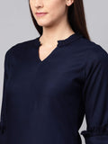 Idalia Rayon Solid Straight Kurta Set For Women 3/4 Sleeve, Round V Neck Designer Kurta With Pant Blue S