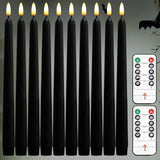 NONNO & ZGF 10 Pack Black 11'' LED Wax Covered Taper Candles with 2 Remote Control, Flameless Battery Operated Decor Candle, War