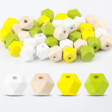 40PCS Geometric Wood Beads,16mm Natural Wooden Beads with Holes, Polygons Shape Wooden Bead for DIY Crafts, Keychain, Jewelry Ma