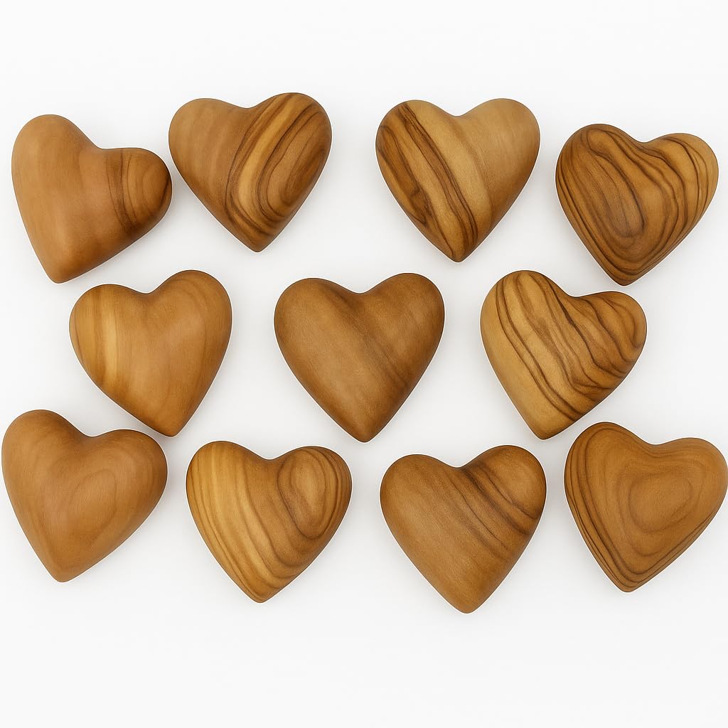 Zuluf Set of 10 Mini Olive Wood Hearts 1.2 Bulk Pack Hand Carved Wooden Hearts Wedding Favors Party Pack Valentine Bowl Filler D