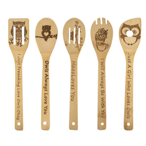 5PCS Owl Wooden Cooking Spoons,Owl Gifts,Owl Kitchen Gifts,Owl Gift,Cat Mom Gifts,Owl Decor,Owl Gifts for Owl Lovers,Owl Gifts f