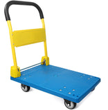 MaxWorks 50887 PP Foldable Heavy Duty Platform Truck Push Dolly 440-lbs Capacity Blue Platform with Yellow Handle - Ideal for Ho