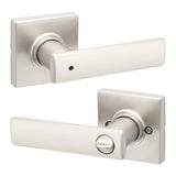 Kwikset Breton Interior Privacy Door Handle with Lock, Door Lever For Bathroom and Bedroom, Satin Nickel Reversible Keyless Turn