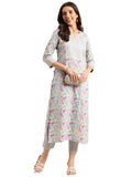 Anni Designer Women'S Cotton Blend Printed Straight Kurta With Pant (Nand Blue-Nwg_L_Blue_Large),Blue,L