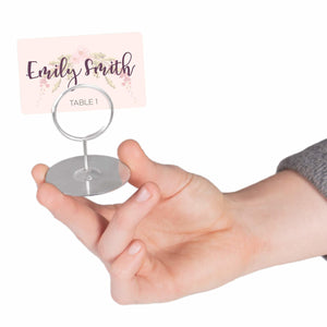 12-Pack of 2.25 Table Number Holder, Menu, and Place Card Stands | Tabletop Stainless Steel Ring-Clip Card Markers & Photo Hol