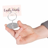 12-Pack of 2.25 Table Number Holder, Menu, and Place Card Stands | Tabletop Stainless Steel Ring-Clip Card Markers & Photo Hol