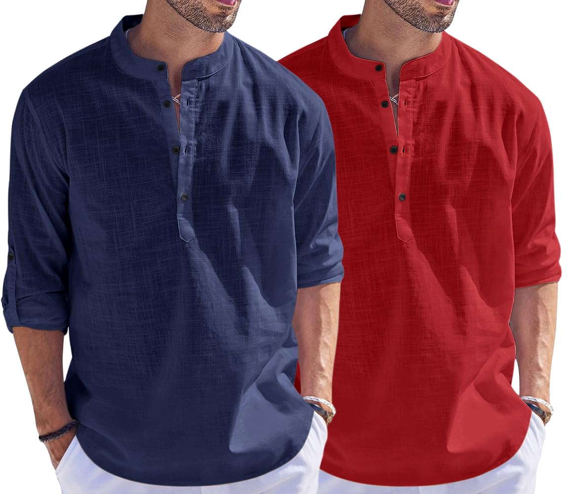 Bellstone Men'S Cotton Blend Solid Regular Fit Dress Shirt (Kurta1500_Combo_Navy & Maroon_M