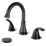 Cinwiny 3 Hole Bathroom Faucet 8 inch Vanity Widespread Sink Faucet 2 Handles Deck Mounted Basin Mixer Tap with Pop up Drain,Oil