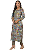Anni Designer Women'S Cotton Blend Straight Printed Kurta With Pant (Bicata Green_Xxl_Green_Xx-Large),Green,2XL
