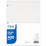 Mead Loose Leaf Paper, Filler Paper, College Ruled, 400 Sheets, 11 x 81/2, 3 Hole Punched, 1 Pack (170046ECM)
