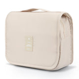 Hanging Travel Toiletry Bag, Beige, Waterproof Pocket, Mesh Pocket, Sturdy Hook, Smooth Zipper, Organiser For Cosmetics
