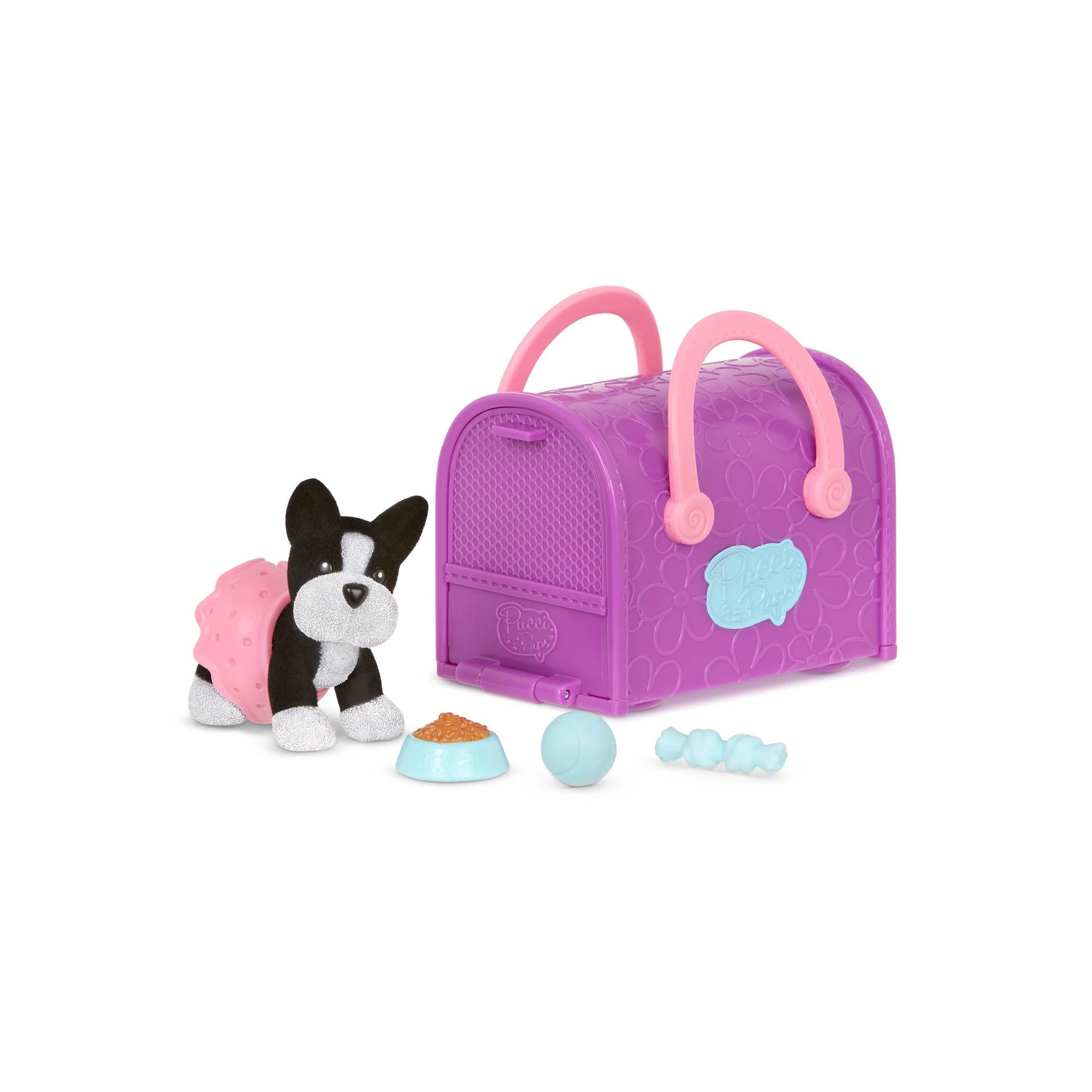 Pucci Pups - Collectible Puppy Set - Boston Terrier, Pug, Shih Tzu - Carrier Purse - Dog Accessories Included - Toys for Kids 3+
