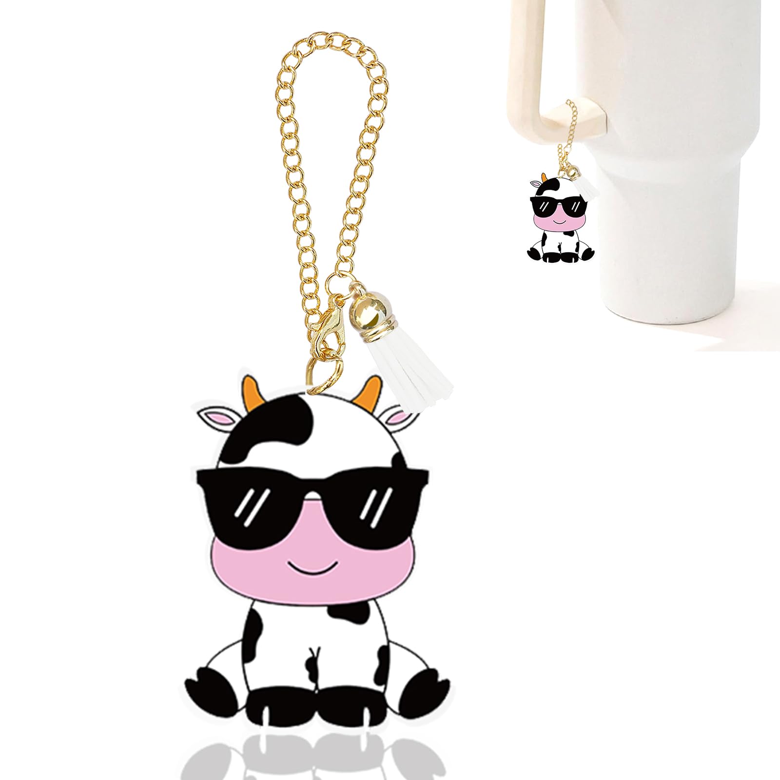 Ldntly Cow Stanley Cup Accessories,Stanley Charms for Handle Water Bottle Charms Tumbler Keychain Cow Gifts for Women Her Mom Si
