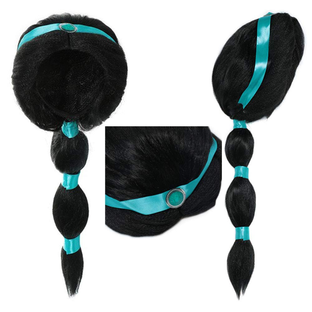 Arabian Princess Wig for Girls Jasmine Braid with Princess Tiara Princess Dress Up Costume Cosplay Halloween Accessories for Kid