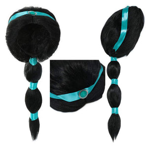 Arabian Princess Wig for Girls Jasmine Braid with Princess Tiara Princess Dress Up Costume Cosplay Halloween Accessories for Kid