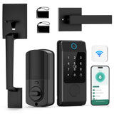 Miuedo WiFi Front Door Lock Sets with Handle, Fingerprint Keyless Entry and Smart Keypad with Lever Handles, Electronic Screen+W