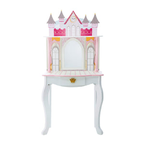 Teamson Kids Dreamland Princess Play Vanity Set with Mirror, Shelf, Storage Drawer, Stool, and Accessories for 12 Dolls, White