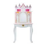 Teamson Kids Dreamland Princess Play Vanity Set with Mirror, Shelf, Storage Drawer, Stool, and Accessories for 12 Dolls, White