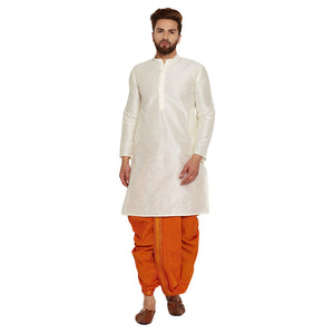 Sojanya Men'S Cotton Silk Dhotis(Orange, Free Size)