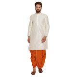Sojanya Men'S Cotton Silk Dhotis(Orange, Free Size)