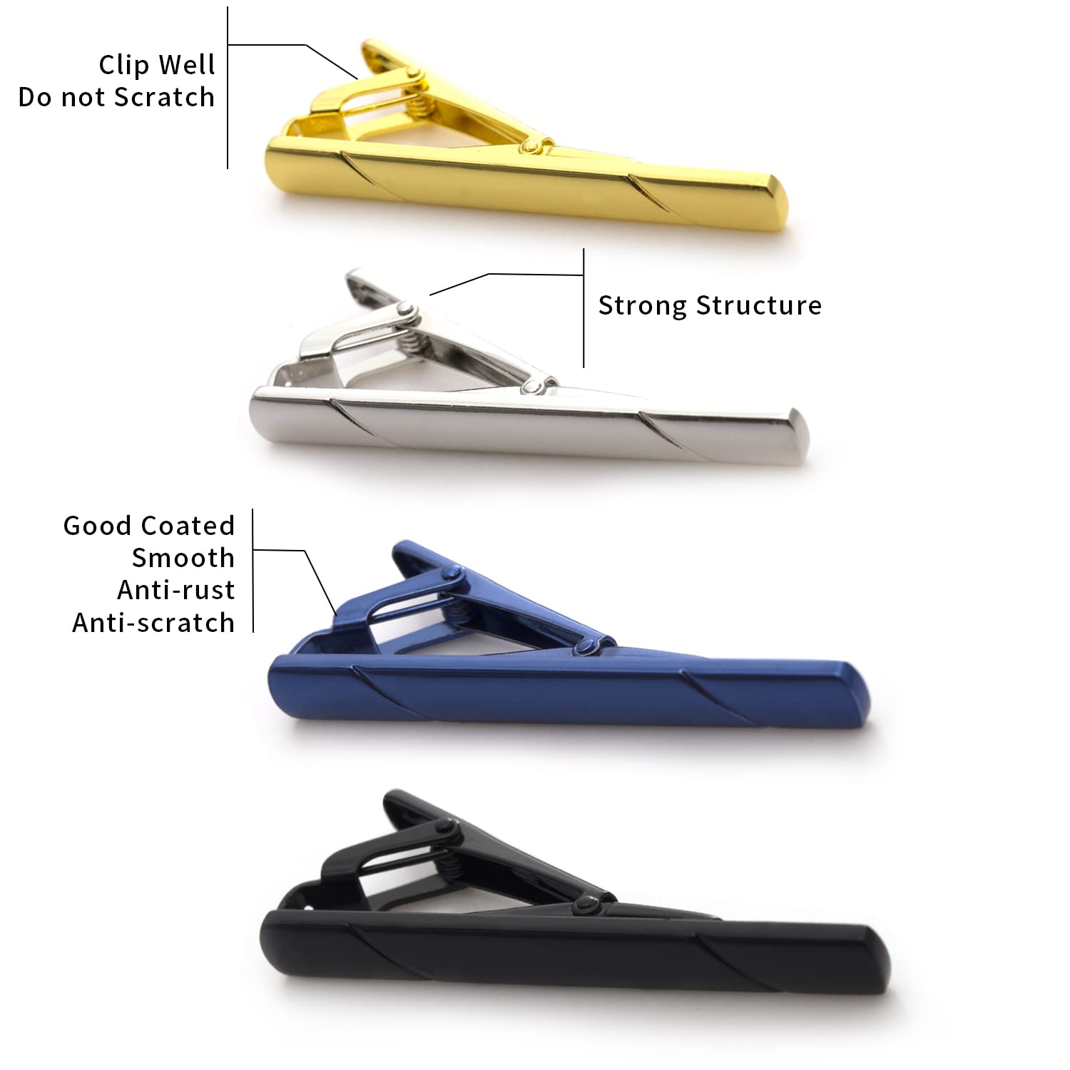 4pcs Tie Clips for Men Tie Clip Tie Bar Tie Bars for Men with gift box (Black gold blue silver)