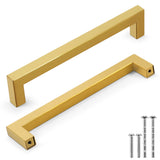 Flexzion Cabinet Handles Gold Cabinet Pulls and Knobs, 6.25-Inch Modern Square Dresser Drawer Handles for Kitchen Cupboard, Bath