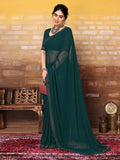 Satrani Womens Pure Georgette Saree (3321S164N_Dark Green)