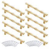 AchNau 10pcs Cabinet Handles Hole Centers 3-3/4, Bamboo Shape Kitchen Cupboard Dresser Closet Drawer Door Pulls Gold