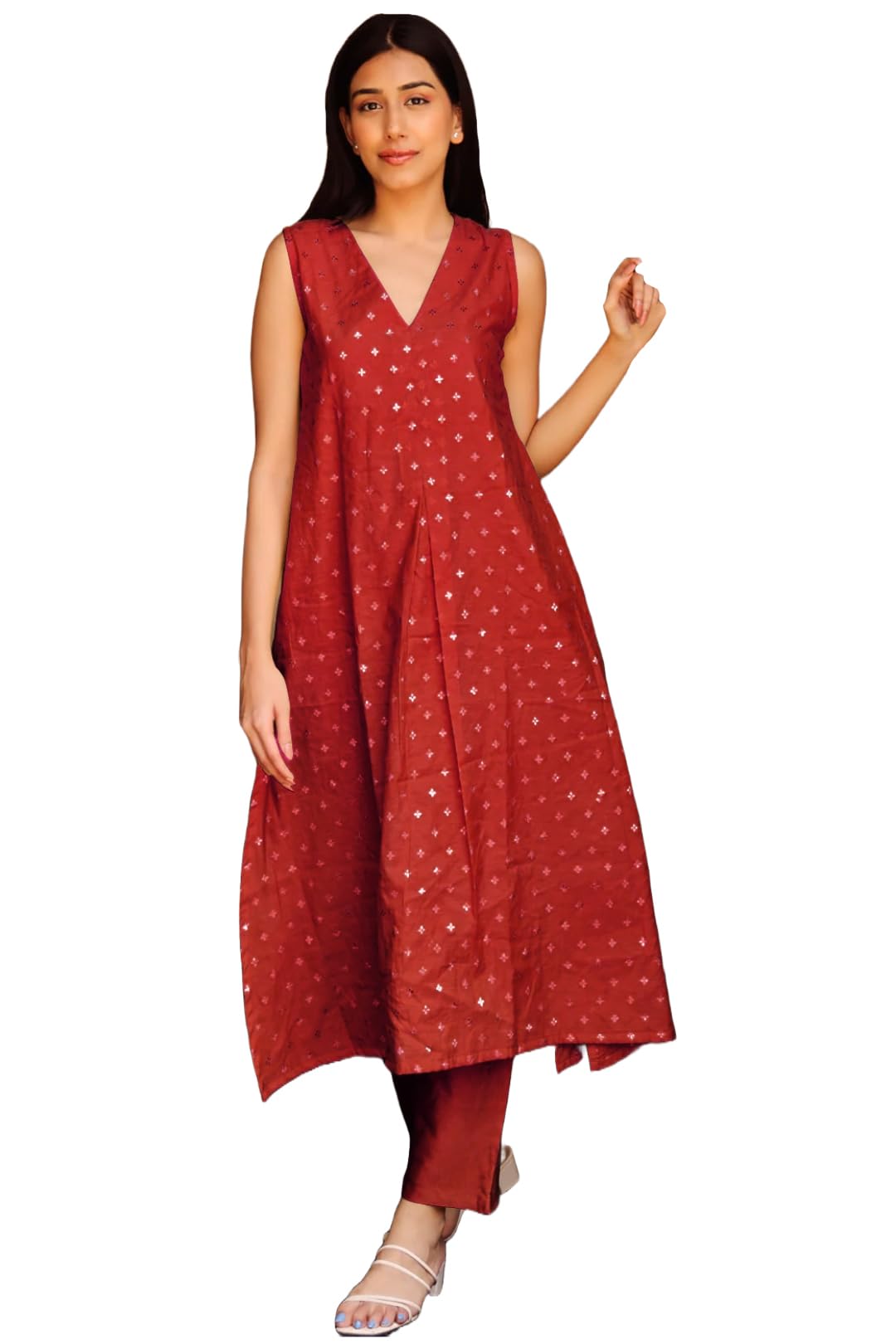 Anni Designer Women'S Rayon Viscose Printed A-Line Kurta With Pant (Dhyana Maroon_M_Maroon_Medium),Maroon,M,,,