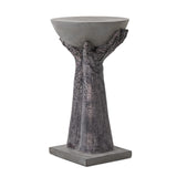 COSIEST Outdoor Side Table, Two Hands-Shaped Base w Round Top Accent Table, Lightweight Plant Stand, Concrete Finish