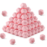 HHCFAST 96Pcs Hexagon Silicone Beads, 14mm Polygon Silicone Beads for Keychain Making, Pens and Bracelet Making(Candy Pink)