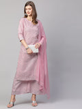 Gosriki Women'S Cotton Straight Kurta With Palazzo & Dupatta(Kpzd-Cot-10047-Pink_L-Go_Pink_Large),Pink,,B09N92HXPL